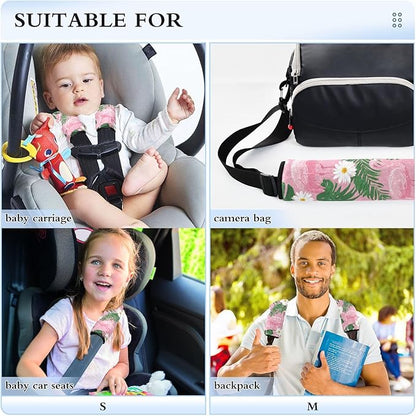 2 Pack Seatbelt Covers Seat Belt Cover Pad for Adults Boys Girls Car Seat Strap Covers Pads Cushion Universal Shoulder Strap Pad Protector for Backpack Camera Bag 6.5 Inch Cute Pink Daisy Flamingos