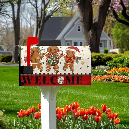 Gingerbread Man Mailbox Covers Merry Christmas Mailbox Wraps Magnetic Standard Size 21x18 inch Welcome Mail Box Cover Outdoor Decor for Garden