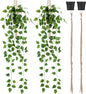 Folmywy 2 Pack Artificial Hanging Plants Vines with Pot Fake Greenery Potted Plant Ivy Leaves Garland Decoration for Shelf Living Room Bedroom Garden Wedding Party Indoor Outdoor