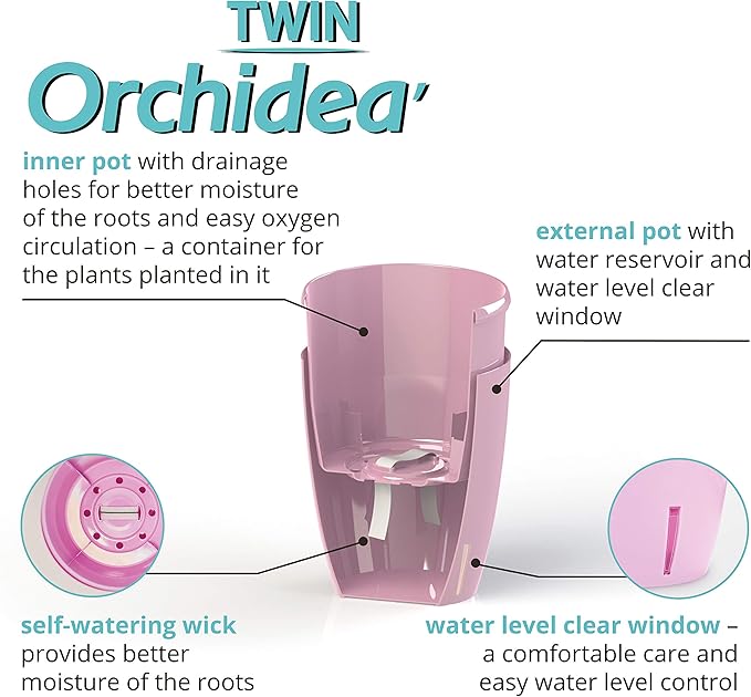 Santino 4.9 Inch ORCHIDEA Self Watering Pots for Orchids in Lavender - Decorative Wicking Planter with w/Great Aerification, Drainage and Water Level Indicator