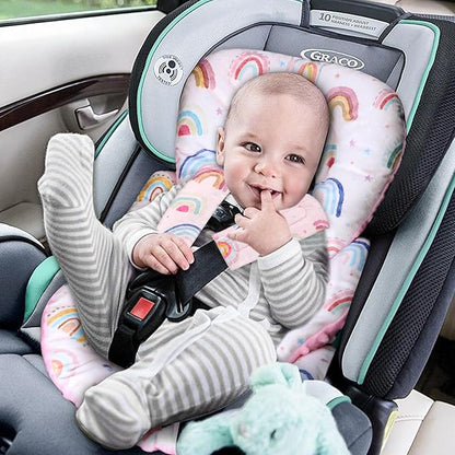 Infant Car Seat Insert, Car Seat Head Support Baby Girls Boys, Soft & Reversible Newborn Carseat Insert Cushion with 2 Strap Covers, for Stroller, Swing, Bouncer (Pink Rainbow)