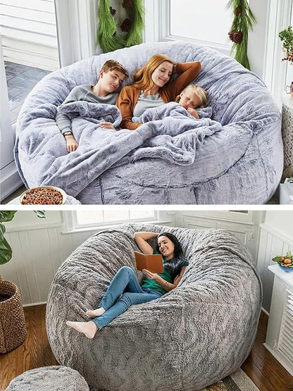Bean Bag Chairs for Kids Comfy Fluffy Big Joe Bean Bag Chair Covers Only (No Filler) Round Sofa Chairs for Bedroom Living Room Decor, 5FT, Blue