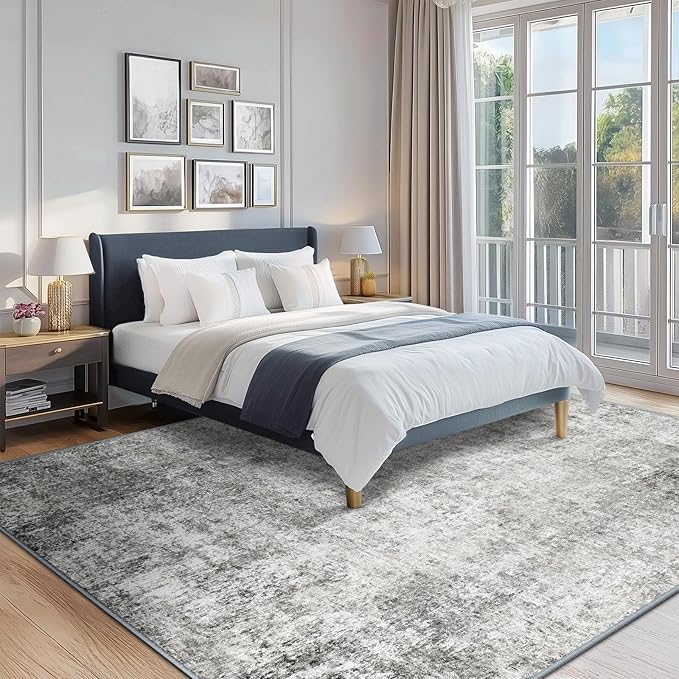 Washable Area Rugs 5'x8' Non-Slip Modern Abstract Soft for Living Room Entryway Bedroom Nursery, Print Pattern, Gray White Grey