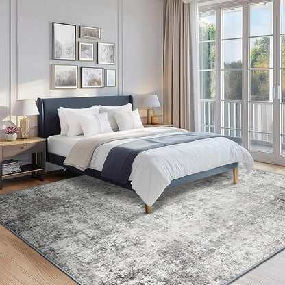Washable Area Rugs 5'x8' Non-Slip Modern Abstract Soft for Living Room Entryway Bedroom Nursery, Print Pattern, Gray White Grey