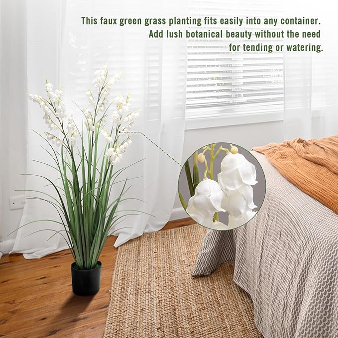 Artificial Tall Grass Plants with Pots 36" 1 Pack Lily of The Valley Artificial Grass Home Interior Decorating and Outdoor Garden Decorations(White)