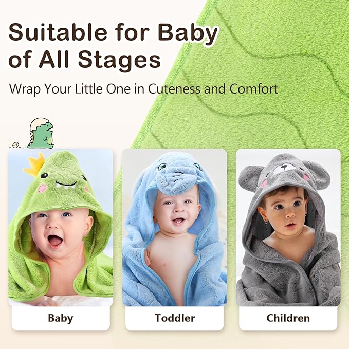 OFUSUY 6 PCS Baby Bath Towels, 3 PCS Animal Hooded Baby Towels & 3 PCS Washcloths, Baby Bath Towels for Infants & Toddlers - Soft & Ultra Absorbent, Cute Newborn Bath Essentials Gifts for Boys & Girls