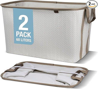 CleverMade Collapsible Laundry Basket LUXE 2 Pack – 60 L Foldable Cotton Blend