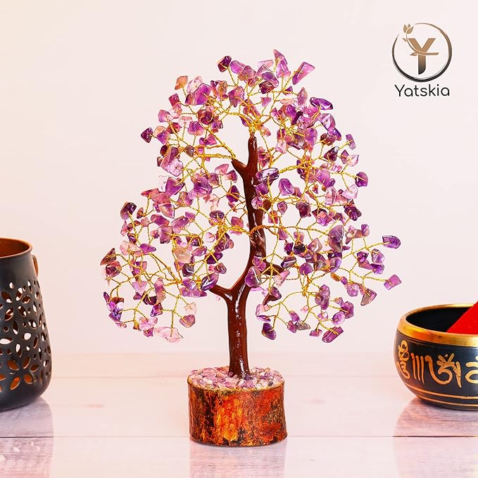 YATSKIA Amethyst Crystals Tree of Life - Stones and Crystals - Bonsai Tree - Good Luck Gifts for Women - Meditation Accessories - Chakra Stones Decor