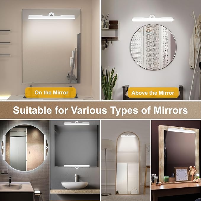 Benreom Wireless Vanity Lights for Mirror, Rechargeable Battery Operated Stick on Lamp, Adjustable Color Brightness & Angle Makeup Light, Cordless Magnetic LED Bar Renter Friendly Lighting Decor Gift
