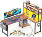 Casaottima Gaming Desk with Power Outlets & LED Lights, 53 Inch Reversible L Shaped Computer Desk with Shelves & Storage Bag, Corner Desk for Home Office, Vintage