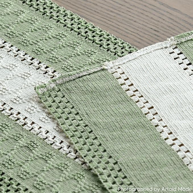 Artoid Mode Light Green Farmhouse Rustic Table Runner, Seasonal Hollow Kitchen Dining Table Decoration for Home Party Decor 12x90 Inch