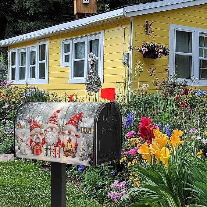 Christma Mailbox Cover Winter Santa Claus Mailbox Covers Magnetic Cute Gnomes Post Letter Box Cover Standard Size 21x18 inch for Garden Outdoor Colorful Gifts