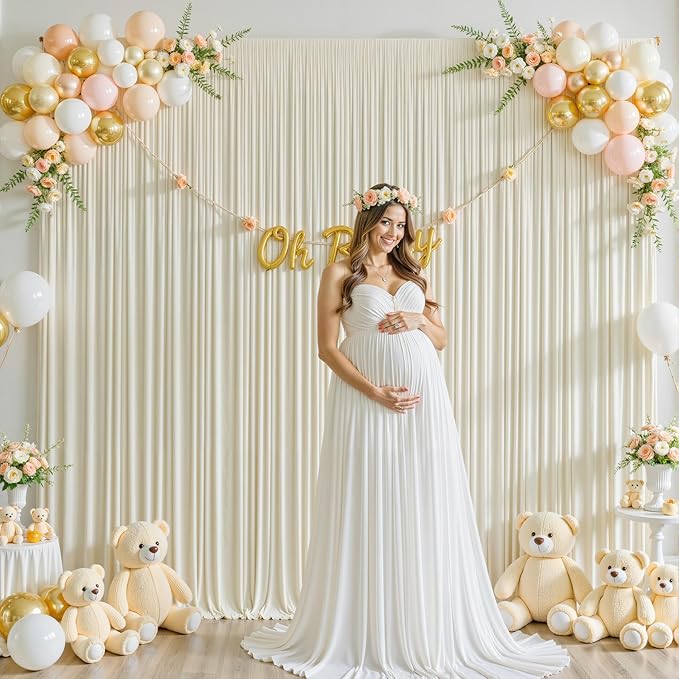 4 Panels Beige Backdrop Curtain for Baby Shower Wrinkle Free 20ft x 10ft Backdrop Drapes Panels for Parties Wedding Bridal Shower Birthday Photo Photography Fabric Background Decoration