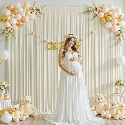 4 Panels Beige Backdrop Curtain for Baby Shower Wrinkle Free 20ft x 10ft Backdrop Drapes Panels for Parties Wedding Bridal Shower Birthday Photo Photography Fabric Background Decoration