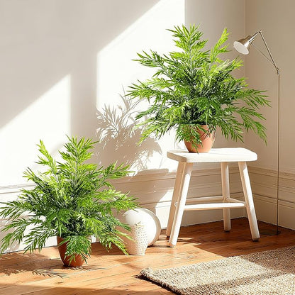 2 Pack Artificial Fern Plants in Pots Artificial Boston Ferns Potted Plants Faux Fern Bush Plant Shrubs Greenery for Outdoor Indoor Porch Patio Farmhouse Garden Living Room Office Table Decor (Type 3)