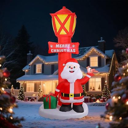 8FT Christmas Inflatable Yard Decoration, Giant Blow Up Lighthouse with Santa and Redbird with Built-in LED Lights for Front Door Lawn Garden Holiday Display Indoor Outdoor Decor