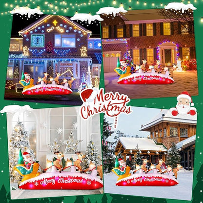 Danxilu Christmas Inflatables 10 FT Long Santa Sleigh with Reindeer Outdoor Decorations, Built-in Colorful LEDs Santa Claus Deer Sled Blow Up Yard Decoration for Outside Lawn Holiday Xmas Decor