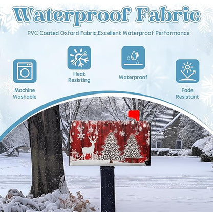 Christmas Mailbox Cover Christmas Tree Winter Snowflake Pine Oversized Mailbox Wrap Poinsettia Christmas Tree Wood White Snow Letter Post Box Cover Decor Large Size 25.5 X 21 Inch