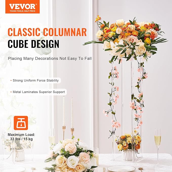 VEVOR 10PCS 23.6inch High Wedding Flower Stand, With Acrylic Laminate,Acrylic Vase Column Geometric Centerpiece Stands, Floral Display Rack for T-Stage Events Reception, Party Decoration Home