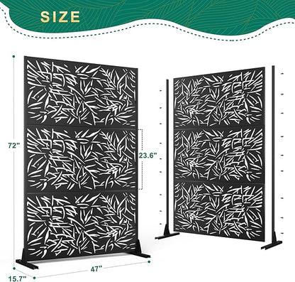72" H47" W Metal Outdoor Privacy Screen - Freestanding, Decorative Fence (3 Panels)