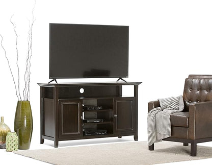 SIMPLIHOME Amherst 54-inch Wide Solid Wood TV Stand in Hickory Brown, Transitional-Style Media Console for Living Room with Adjustable Shelves and Cable Management