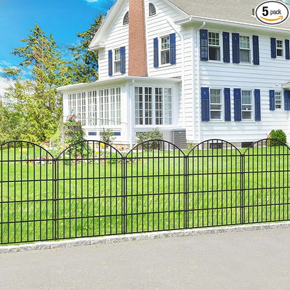 Metal Garden Fence 36in (H) x 11.7ft (L), 5 Panels +6 Stakes Dog Fence Border Fence Animal Barrier, No Dig Garden Fencing for Yard Flower Bed Lawn Patio Outdoor,CTW3605 Black