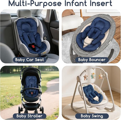 Infant Car Seat Insert for Newborn Girls Boys, Summer Mesh Baby Carseat Inserts with Strap Pads, Soft Reversible Baby Car Seat Insert Cushion Pad for Stroller, Bouncer, Swing, High Chair, Blue