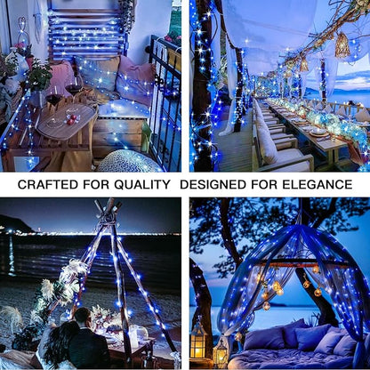 suddus 2 Pack 33ft Solar Fairy String Lights Small, 100 Led Blue Solar Fairy Lights Outdoor, 8 Modes Solar Christmas Lights Copper Wire for Trees Garden Patio Yard Deck Fence Party Decorations
