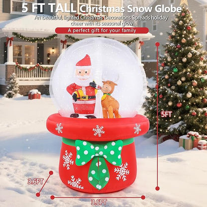 Christmas Inflatable Outdoor Decorations, 5FT Inflatables Snow Globe Yard Decor with Santa Claus & Reindeer, Rotating Lights Blow up Xmas Snowglobe Holiday Decoration for Outside Lawn Garden Indoor