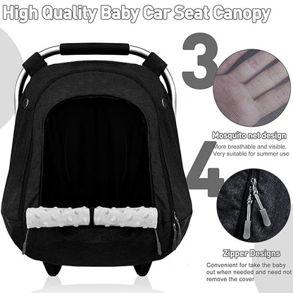 beatoutou Baby Car Seat Cover,Patented Waterproof Baby Car Seat Cover for Boys & Girls,Infant Car Seat Cover Canopy for Girls,Windproof Car Seat Canopy for Boys, Keeps Babies Warm and Cozy (Black)