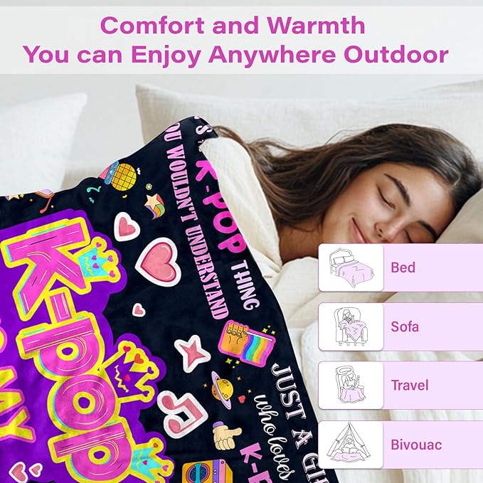Kpop Blanket Gifts for Teens Soft Korean Blanket with Trendy for Women, Kpop Gifts for Women and K-Pop Lovers, Cozy Flannel Throw for Bedroom Room Decor, Gifts for Chritsmas Thanksgiving 50x60in