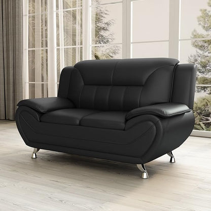 Container Furniture Direct Michael Modern Faux Leather Upholstered Stainless Steel Legs Living Room, Chair, Loveseat, Sofa, Soft Beige/Black