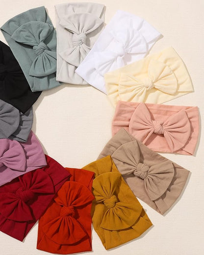 jollybows 12pcs Baby Nylon Headbands With Bow Elastic Hairband For Girls Newborn Infant Toddlers Kids Hair Accessories