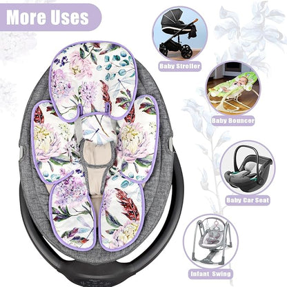 Infant Car Seat Insert for Newborn Girls Boys, HNHUAMING 2 In 1 Reversible Baby Car Seat Head & Body Support, Extra Soft Baby Car Seat Cushion Insert for Strollers, Swings, and Bouncers, Purple Floral