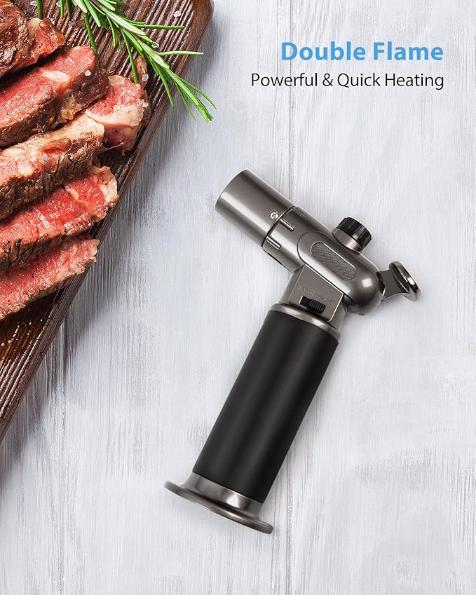 RONXS Torch Lighter, Refillable Kitchen Butane Torch, Cooking Torch with Safety Lock and Adjustable Single/Dual Flame for Creme Brulee, BBQ, Baking, Crafts and Soldering (Butane Gas Not Included)