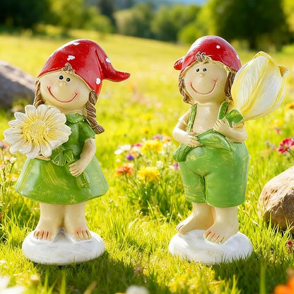2 - Piece Set of Outdoor Garden Sunflower Fairy Resin Statues - Ideal for Patio, Lawn, Garden & Courtyard Decor, Indoor/Outdoor Home Accents, for Parents & Friends