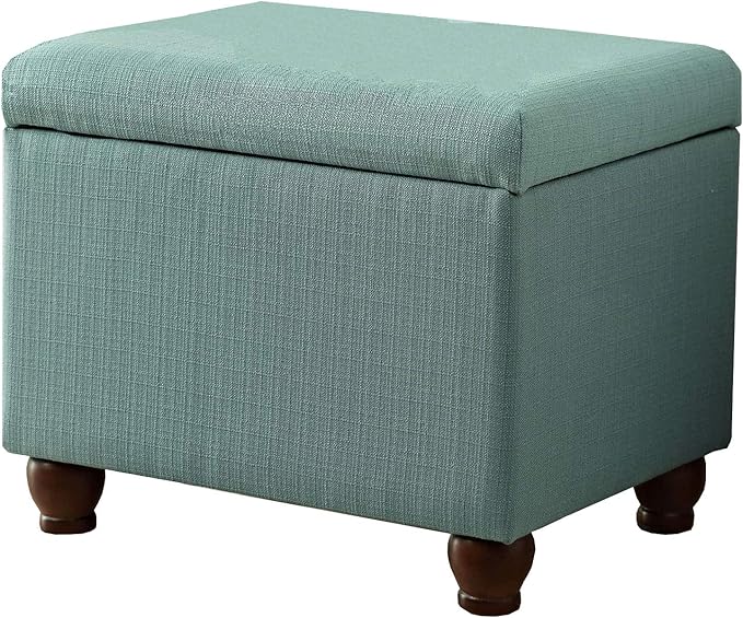 Home Decor | Upholstered MediumRectangular Storage Ottoman | Hinged Lid Ottoman with Storage for Living Room & Bedroom, Aqua Linen