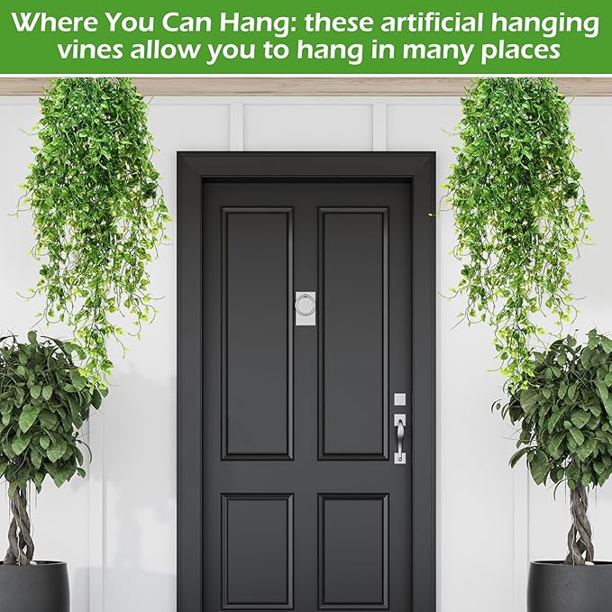 Hoteam 12 Pcs Artificial Hanging Plants 32 Inch Fake Ivy Vines with Fake Leaves Patio Artificial Plants Greenery for Living Room Indoor Outdoor Wall, No Basket (Ivy)