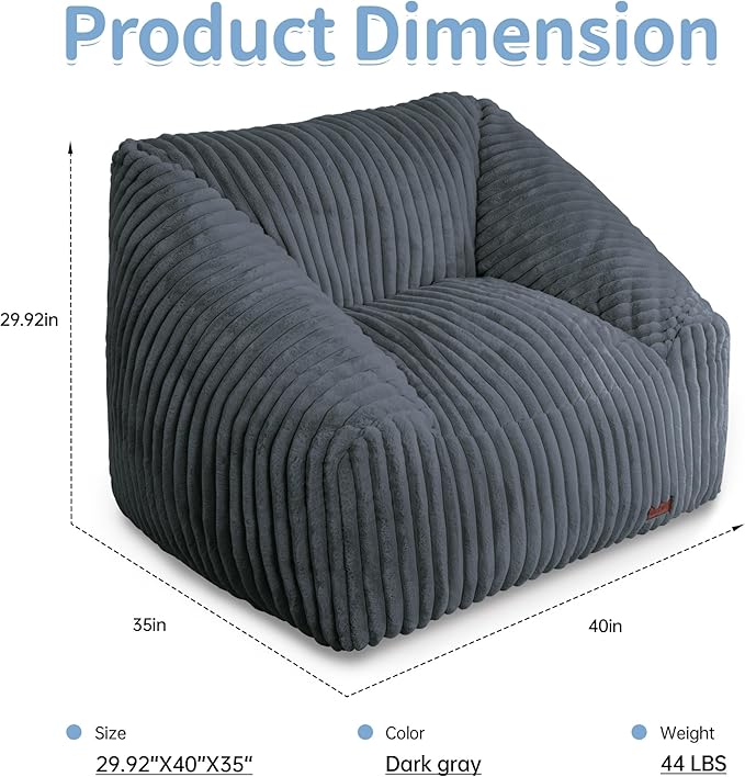 HABUTWAY Bean Bag Chair, Giant Bean Bag Chairs for Adults and Kids, Bean Bag Sofa, Lazy Floor Sofa, Faux Fur Beanbag Chair with Armrests for Living Room Bedroom (Dark Grey)