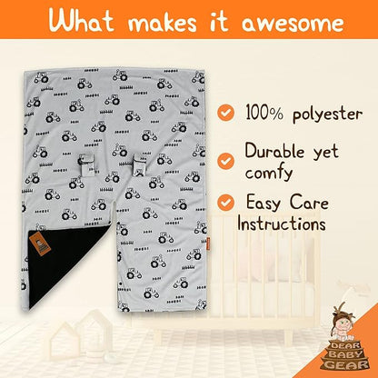 Dear Baby Gear Car Seat Cover for Boys & Girls - Baby Carseat Canopy w/Snap Opening - Infant Seat Cover - Nursing Covers - Newborn Carrier Canopy - 40x30" (Black and Gray Farm Tractors & Fence)