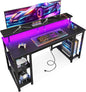 ODK 48 Inches Gaming Desk with LED Lights, Computer Desk with Monitor Stand, Pc Table with CPU Stand, Deep Black