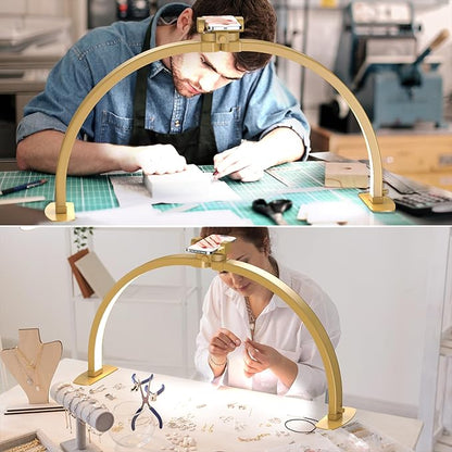 SLYFTE Premium Large Half Moon LED Light for Nail Tech, Foldable Arch Light for Nail Desk Lamp with Phone Stand Perfect for Manicure Handicraft Lighting (Golden, Large)