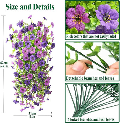 Artificial Faux Hanging Flowers Plants for Outdoor Decor 2 PCS Outside Fake Mums Violets with Eucalyptus UV Resistant Realistic Daisy Trailing Vines for Yard Balcony Porch Decor (Double Purple)