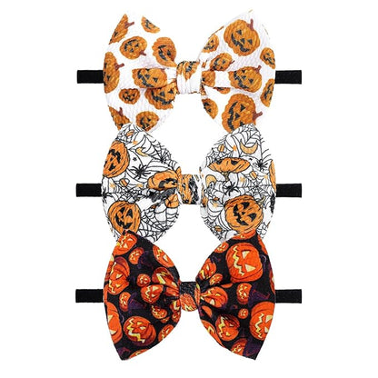 Halloween Baby Girl Headbands with Bows for Newborn Orange Hair Bow Hair Accessories Elastic Nylon Halloween Hairbands 3 PCS