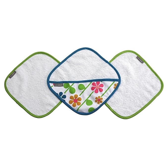 JJ Cole Washcloth Summer Garden & Bath Mitt Set, Pink/Green/Blue/Yellow/White/Orange