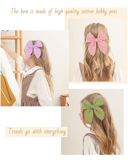 5.5 Inch 20PCS Baby Girls Fable Hair Bows Clips Cotton Linen Alligator Hair Clips Large Neutral Handmade Hair Accessories Bows for Girls Toddlers Kids by doboi