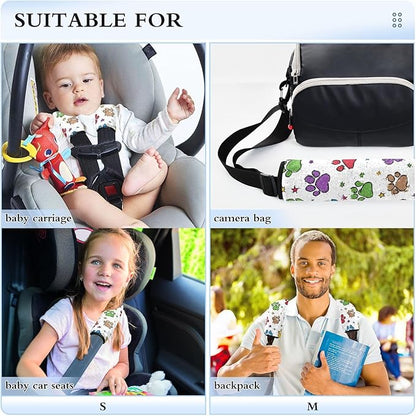 2 Pack Seatbelt Covers Seat Belt Cover Pad for Adults Boys Girls Car Seat Strap Covers Pads Cushion Universal Shoulder Strap Pad Protector for Backpack Camera Bag 6.5 Inch Cute Colorful Paw Prints and