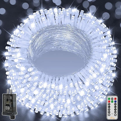 Ollny Christmas Lights Outdoor 800LED 262FT, Cool White Plug in Fairy Light with Remote, 8 Modes Waterproof Timers Dimmable LED String Lights for Indoor House Outside Bedroom Patio Balcony