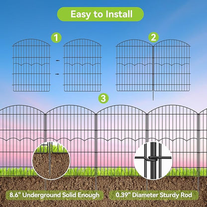 Decorative Garden Fence 6 Panels 14.8 ft (L)×38in (H) Metal Garden Fences, No Dig Animal Barrier Fencing Rustproof Wire Temporary Dog Fence Outdoor for Patio Backyard Lawn - Without Door