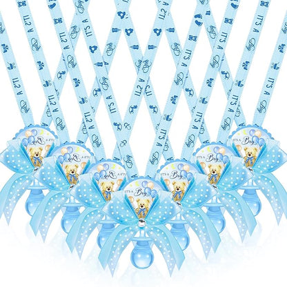 Hotop 36 Pcs Baby Shower Pacifier Necklace Bulk Bear Acrylic Pacifier Necklace for Baby Shower Charm Necklaces Party Favors for Girls Boys Gender Reveal Decoration Table Pieces(Blue,Boy)